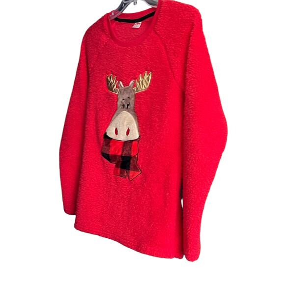 HOLIDAY TIME LONG SLV PULL-OVER ROUND NECK TOP, WOMENS, M-RED W/GOLD BRN GRAPHIC - Picture 3 of 11